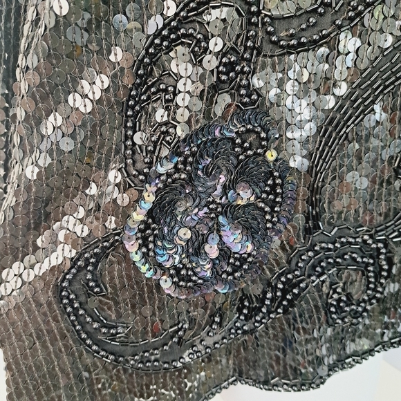 Royal Feelings Black Silk All Over Sequin‎ Vintage  Evening Top - Picture 3 of 7